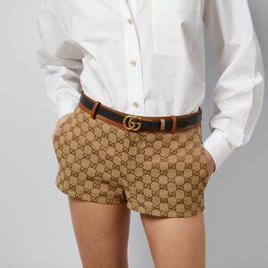 Gucci Double G Reversible Thin Belt in Black/Pink